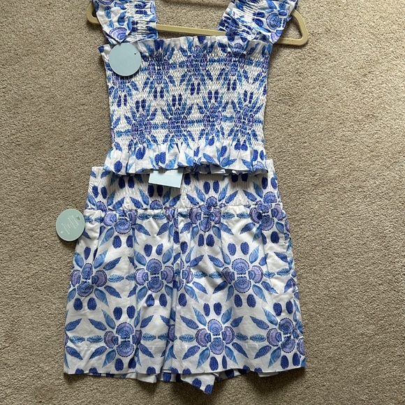 NWT Hill House Blue Shell Mosaic Cotton Set Paz Nap Top & Livie Shorts